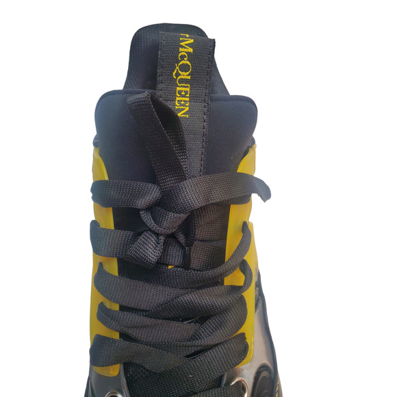 Alexander Mcqueen Mens Shoes Joey Leather Sneakers Black Yellow Green - Picture 9 of 10